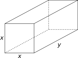 Rectangular parcel of length y, and the ends are squares with side length x.