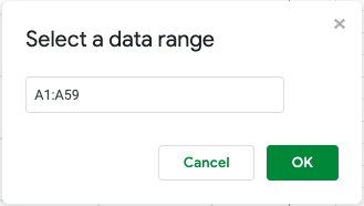 A screenshot of how to specify the cell range of the independent variable.