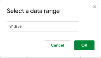 A screenshot of how to specify the cell range of the dependent variable.