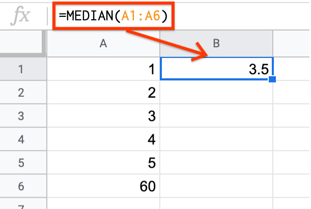 A screenshot of a table in Sheets. The median of the dice roll when the 6 value is changed to 60.