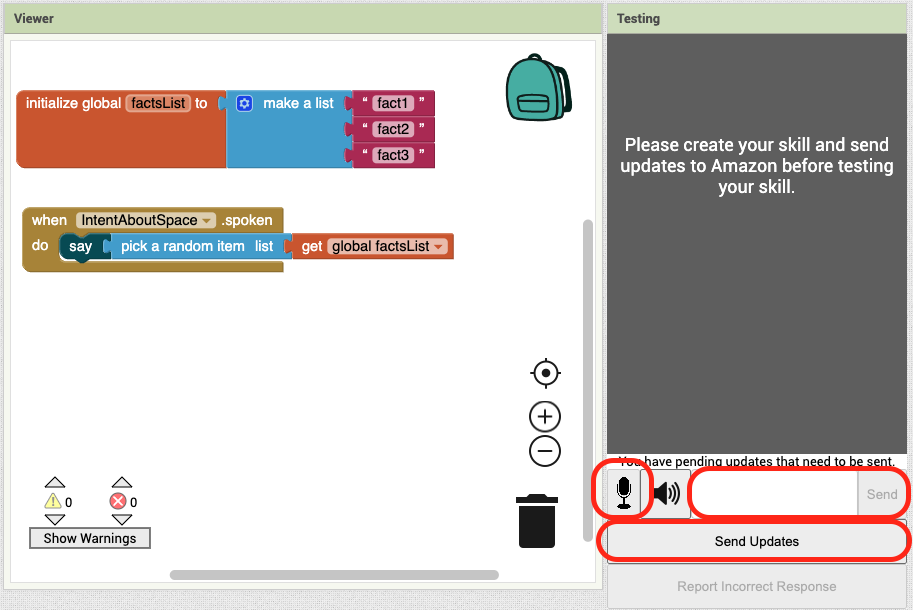 identifying microphone and textbox to send updates to the Alexa skills