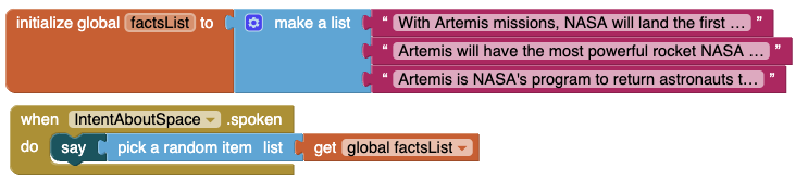 Alexa skill to randomly read space fact from a list of facts