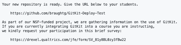 Screenshot of the deployer showing the URL of the deployed GitKit FarmData2 repository.