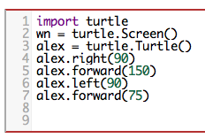 right turn of 90 degrees before drawing, draw a line 150 pixels long, turn left 90, and draw a line 75 pixels long