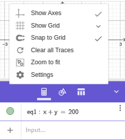 Graphics menu on Geogebra calculator