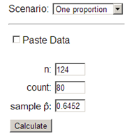Theory-Based Inference applet interface showing input fields