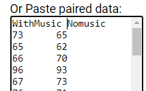 Matched Pairs applet showing data input