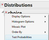 JMP Test Probabilities dialog showing setup for binomial test