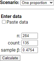 Theory-Based Inference applet input screen