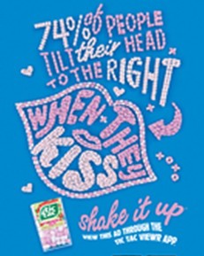 Tic-Tac advertisement about kissing couples leaning right
